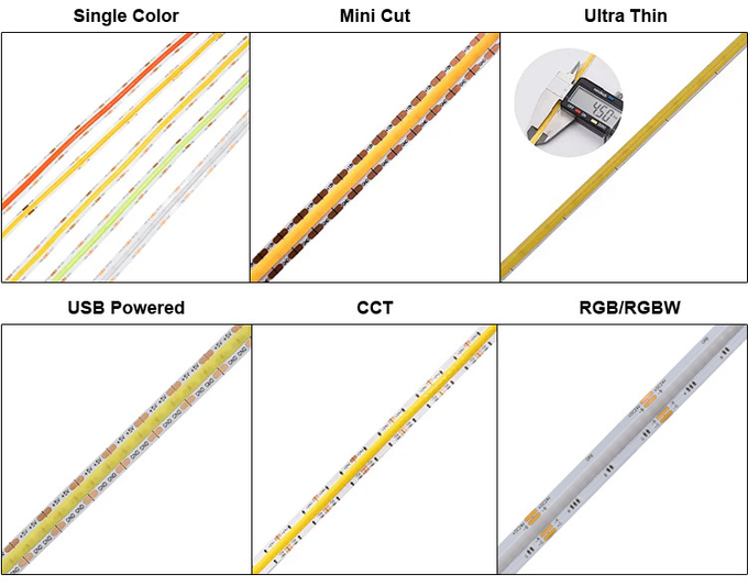 3MM Ultra Thin LED Light Strip COB Dotless High Density Cutting Soldering Under Steps 3