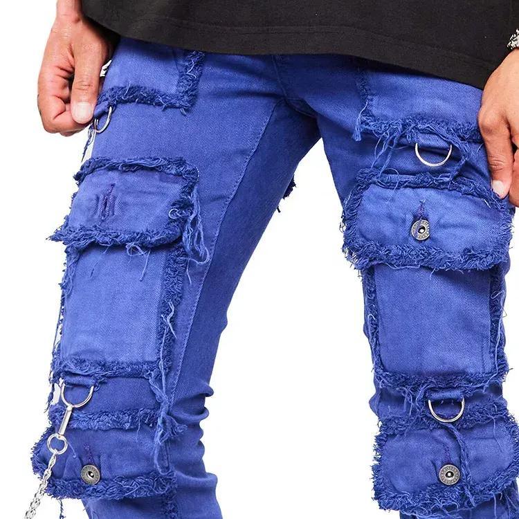 Hot Selling Pants Flared Cotton Men Streetwear Fashion Hip-Hop Loose Straight Cargo Jeans