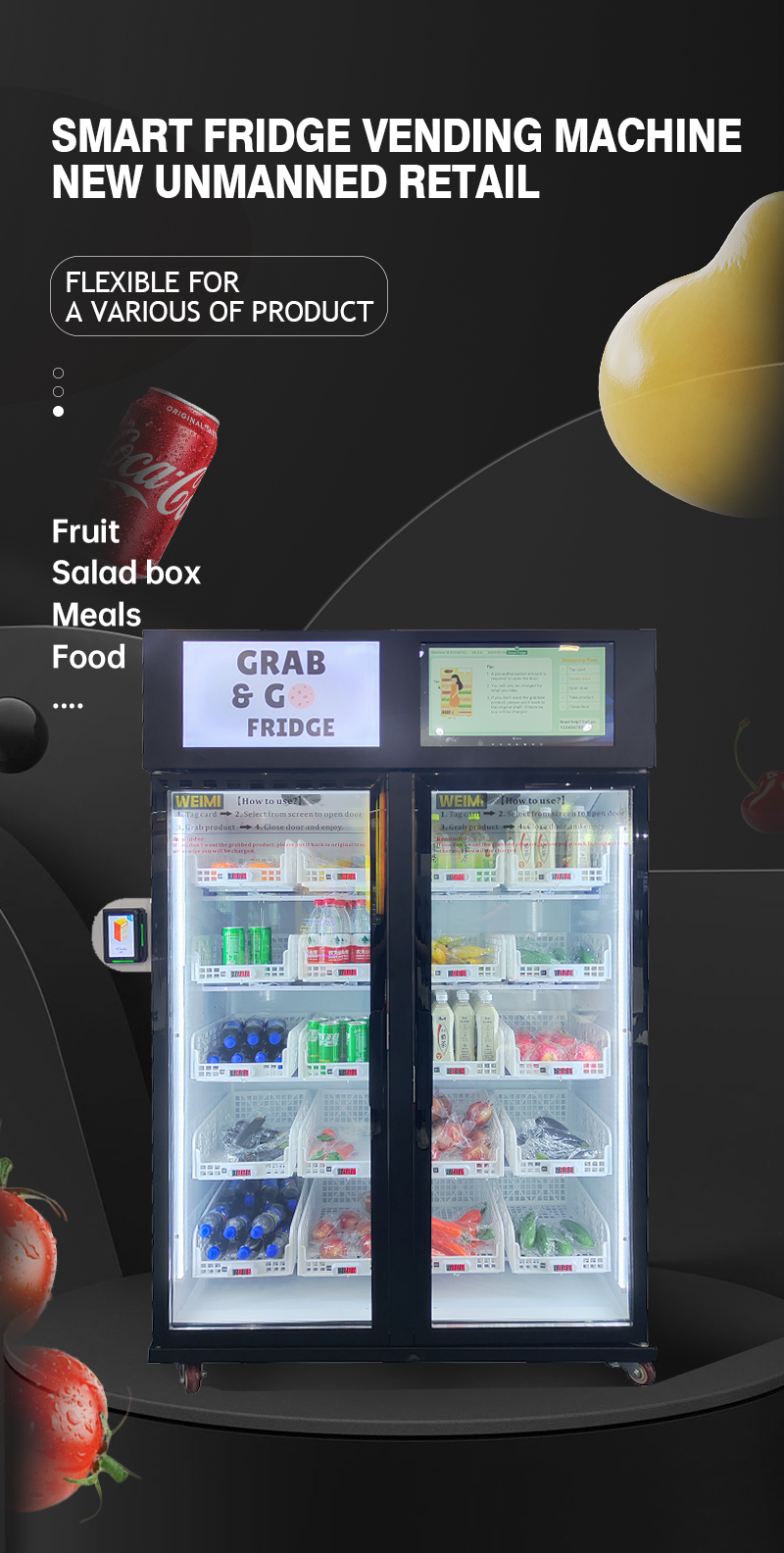 Big Capacity Touch Screen Snack Drink Smart Fridge Open Door Vending Machine