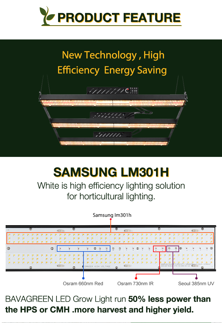 BAVAGREEN 600W full spectrum uv ir samsung lm301 waterproof LED grow light bar 3