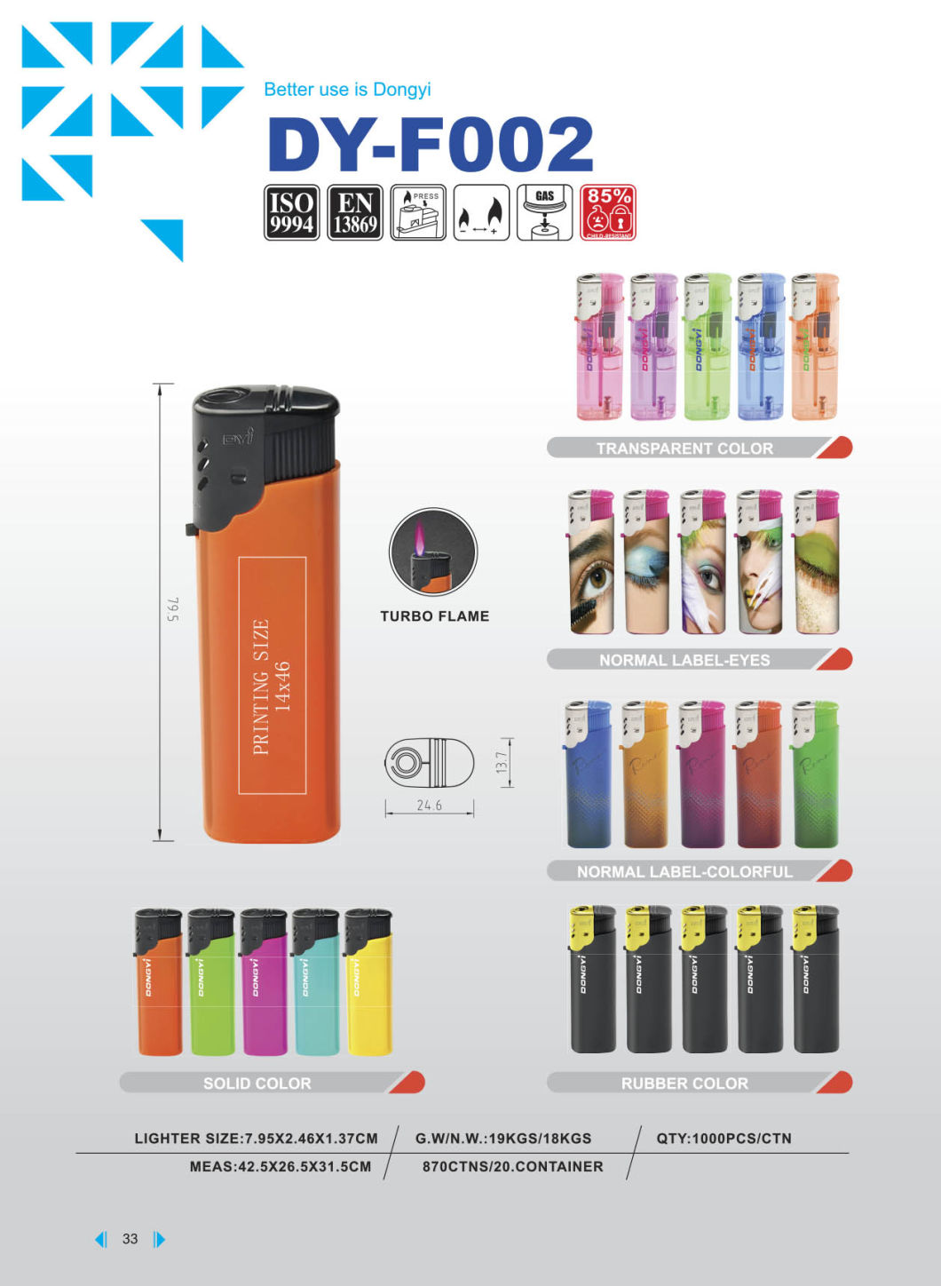 Hunan Dongyi High Quality Colorful Windproof Gas Lighter Dy-F002