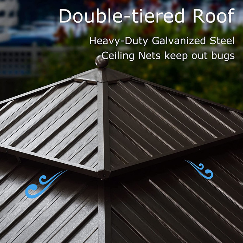 Aluminum Gazebo With Galvanized Steel Double Roof Outdoor Hardtop Gazebo