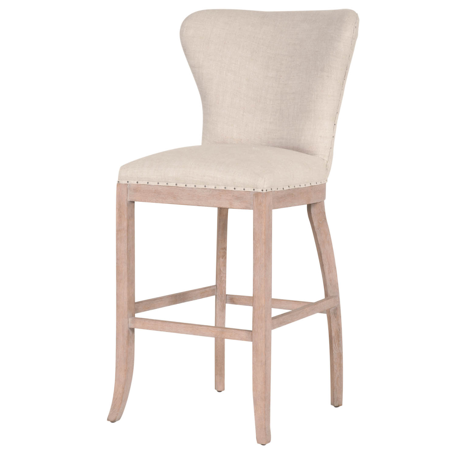 French Bar Stool Ottoman Fabric Wooden Leisur Chair Loung With