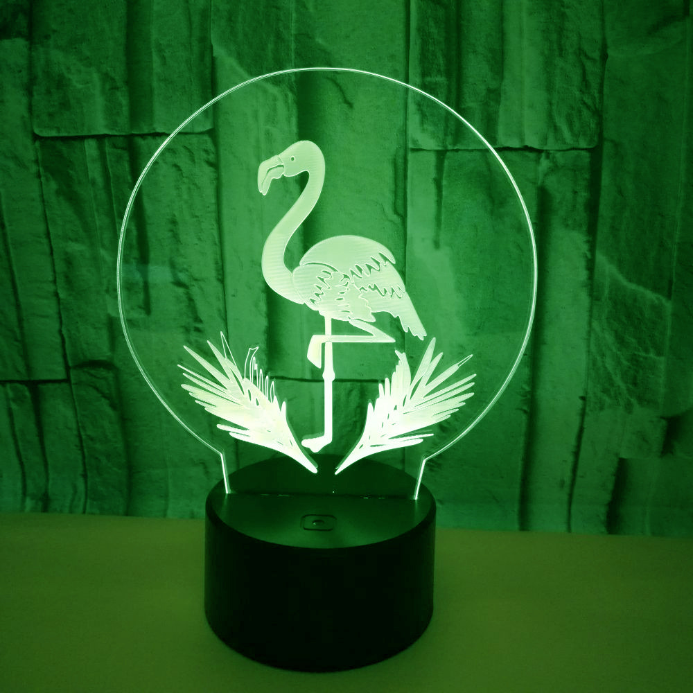 OEM company logo building mountain birds shape 3D LED Night Light Flamingo Colorful 3D Light