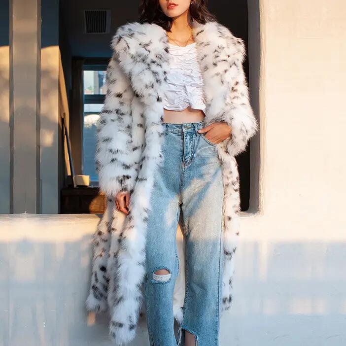 Latest Design Woman Fur Jacket Long Elegant Coats for Women Oversize Fat Girl Outdoor Wear Lynx Fur Coat