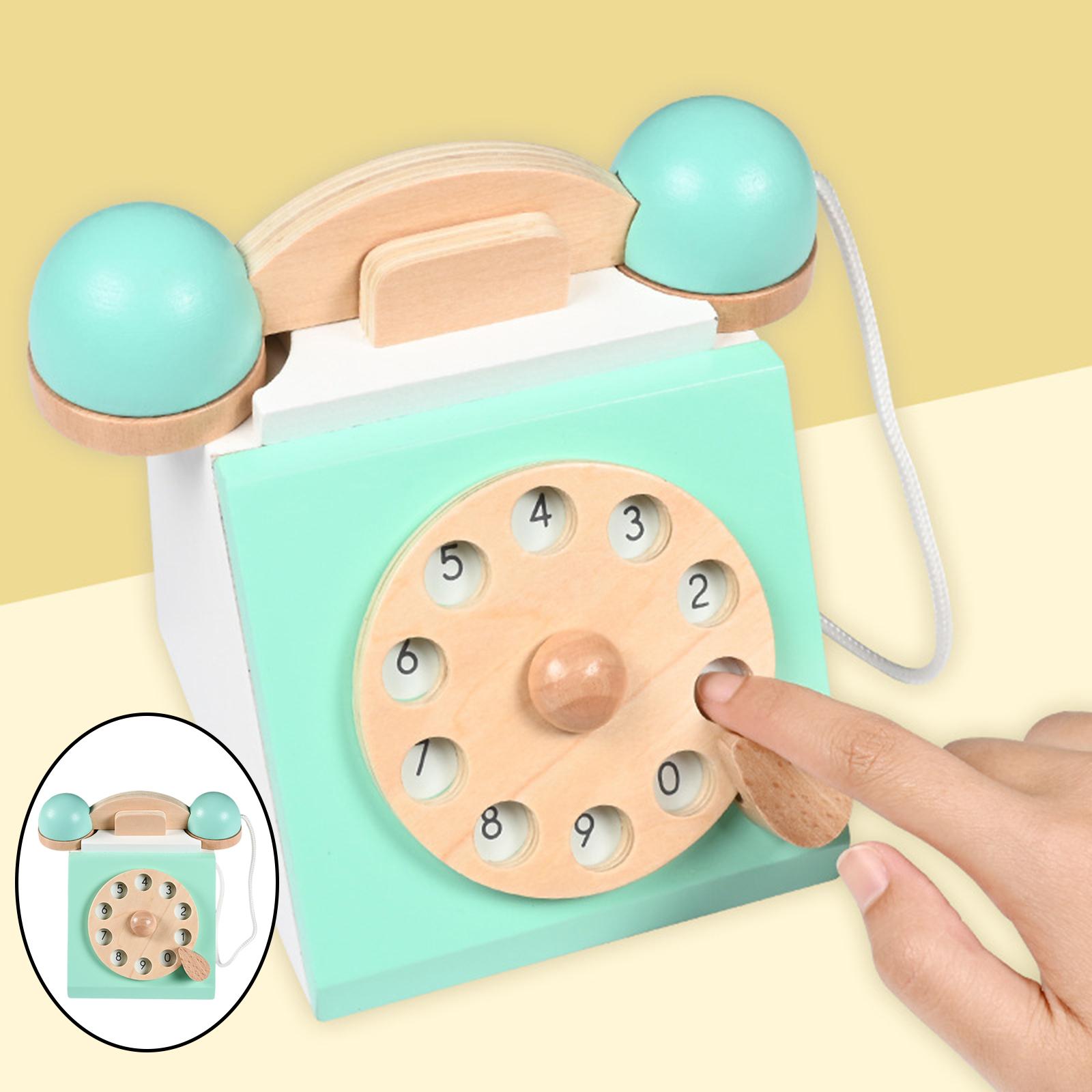 Retro Simulation Phone Playset Wooden Toys Role Play Educational