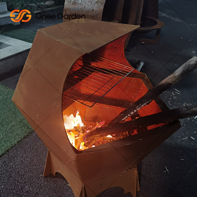 Outdoor Corten Steel Metal Fire Pit Barbecue Grill Bbq Brazier Grill