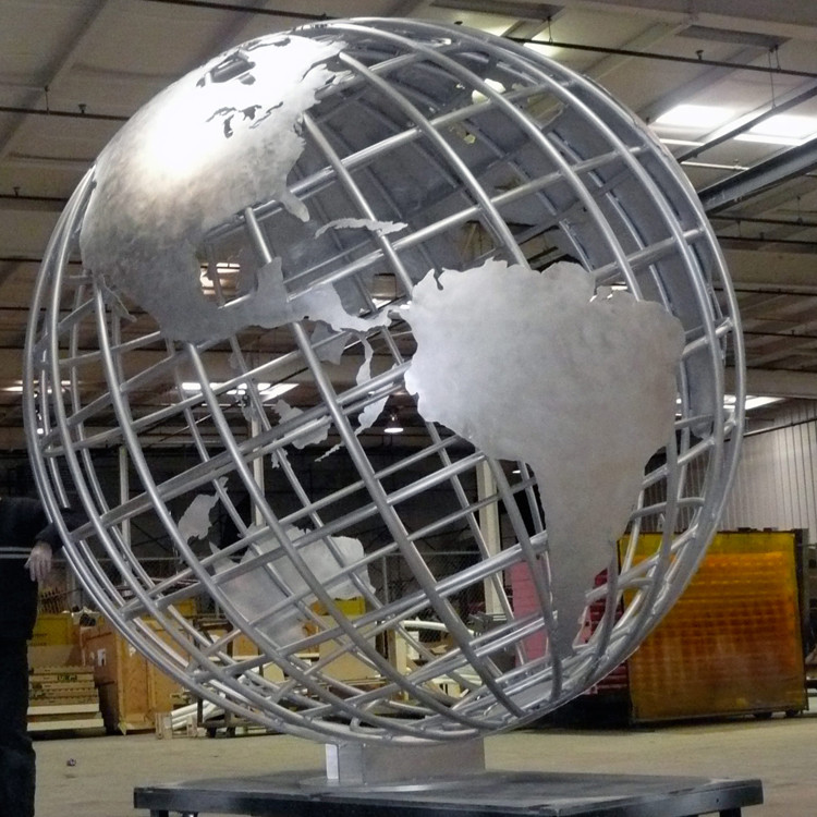 Garden Large Art Metal Statue Stainless Steel World Globe Sculpture
