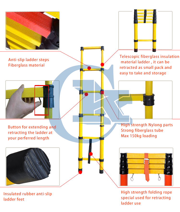 china fiberglass telescopic step ladder electrical