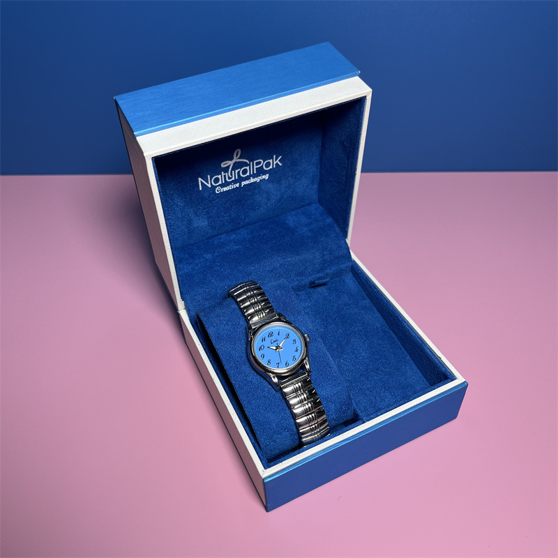Factory Direct Custom Logo Blue Color Luxury Plastic Watch Packaging Box Ring Earring Pendant Necklace