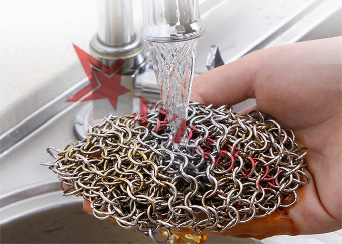 6'' SS Round Cookware Chainmail Scrubber Cleaning Cast Iron Pan 1