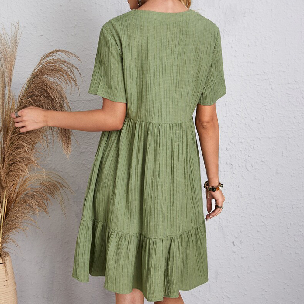 2023 Summer European and American Female Skirt Loose Casual Short Sleeve Waist Casual Dress