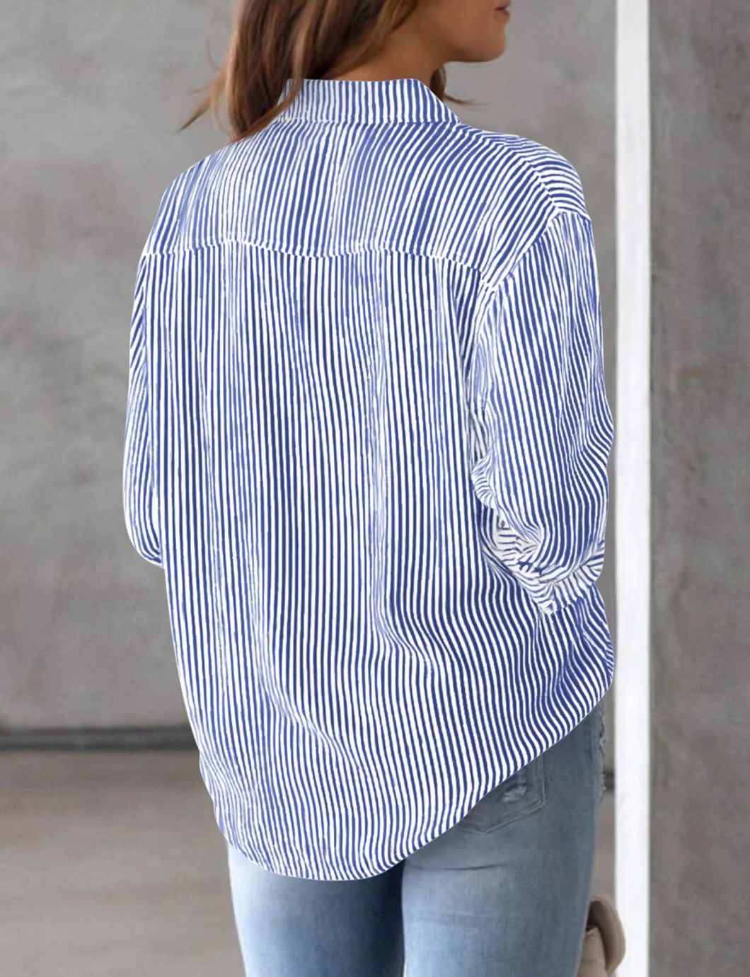 2023 Sale Top Women&prime;s Button-up Shirt Striped Classic Long-Sleeved Office Work Shirt Top