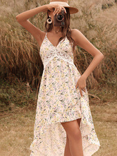 Print Floral Dress Straps Neck Dress Sexy Summer Long Dress for Women