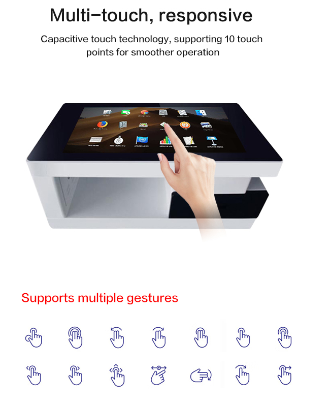 Free standing Drawer 43 inch indoor lcd interactive android system coffee game smart touch screen table