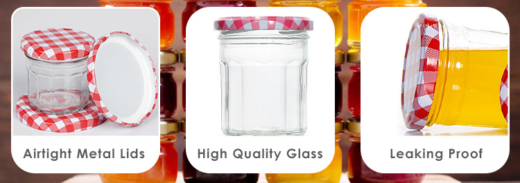 Custom Printed Mason Storage Honey Jam Spice Glass Honey Jar with Metal Lid