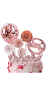 Rose Gold Happy Birthday Cake Toppers and Balloons