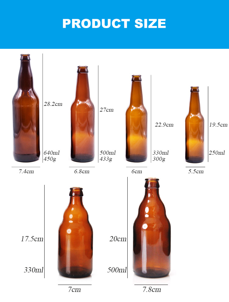 Super Glossy 200ml 250ml 300ml 330ml 500ml Soda Lime Glass Beer Brewing Bottle with Crown Cap