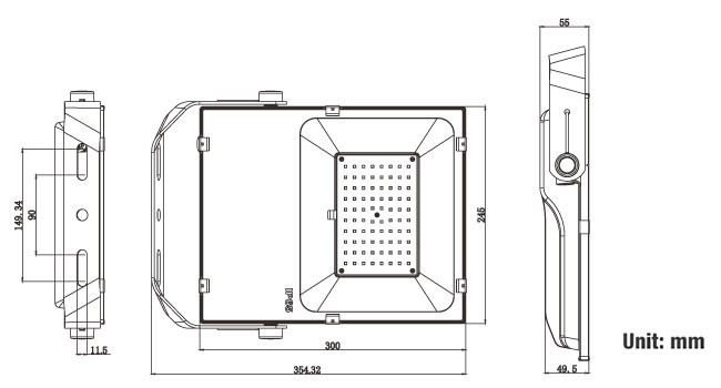 Outdoor LED flood lights 70W Mechanical drawing