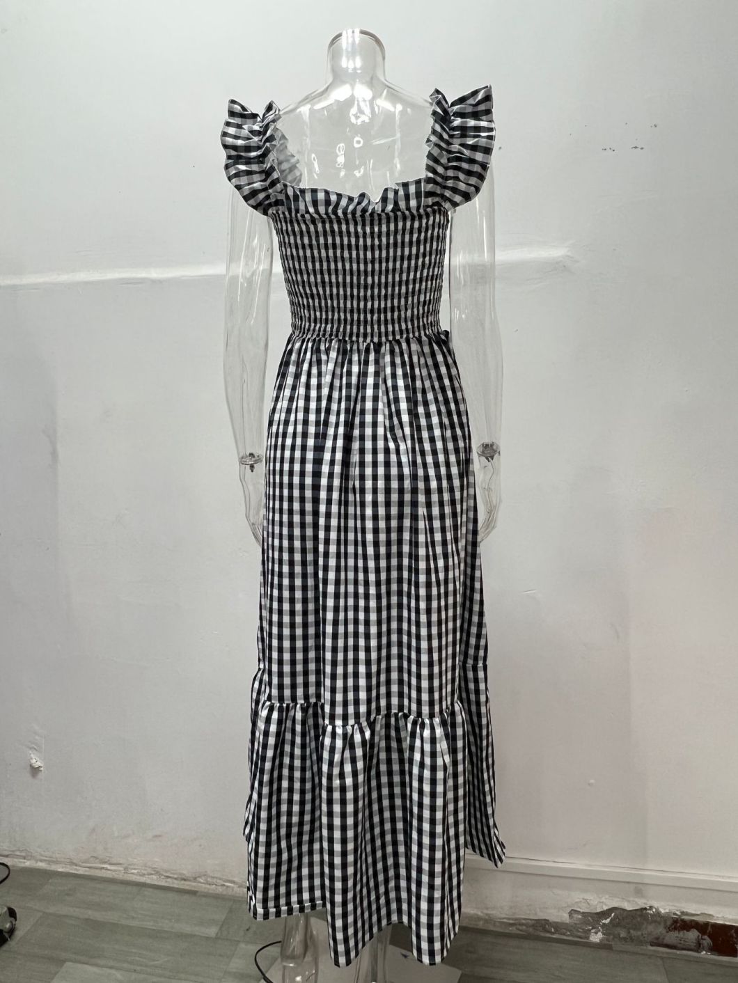 2023 Europe and The United States New Summer Women&prime;s Collage Plaid Strap Casual Swing Dress Women
