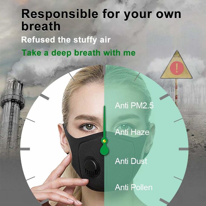 Filtration PM2.5 Dust Mask Black Face Mask with Valve
