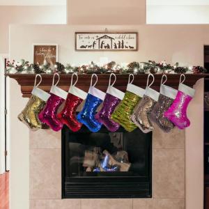 China New Sequined Christmas Gift Candy Christmas Tree Decoration Pendants Christmas Socks sequin sublimation socks on sale 