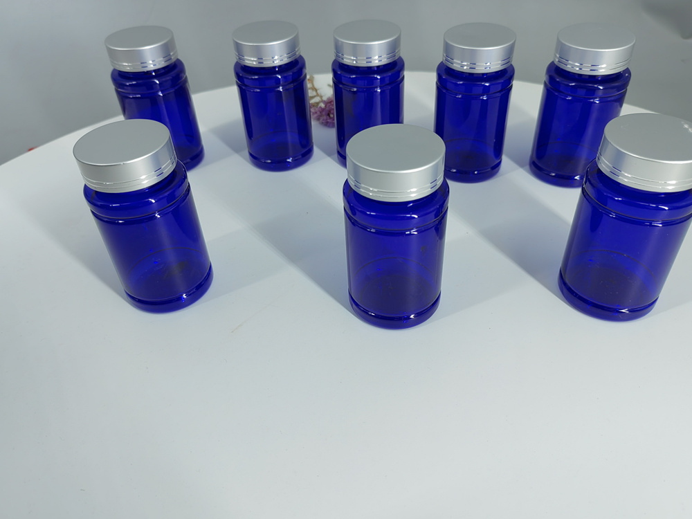 100cc 120cc 150cc Plastic Bottle for Pills Capsules Transparent Blue Pet Refillable Plastic Capsule Solid Powder Medicine Bottles