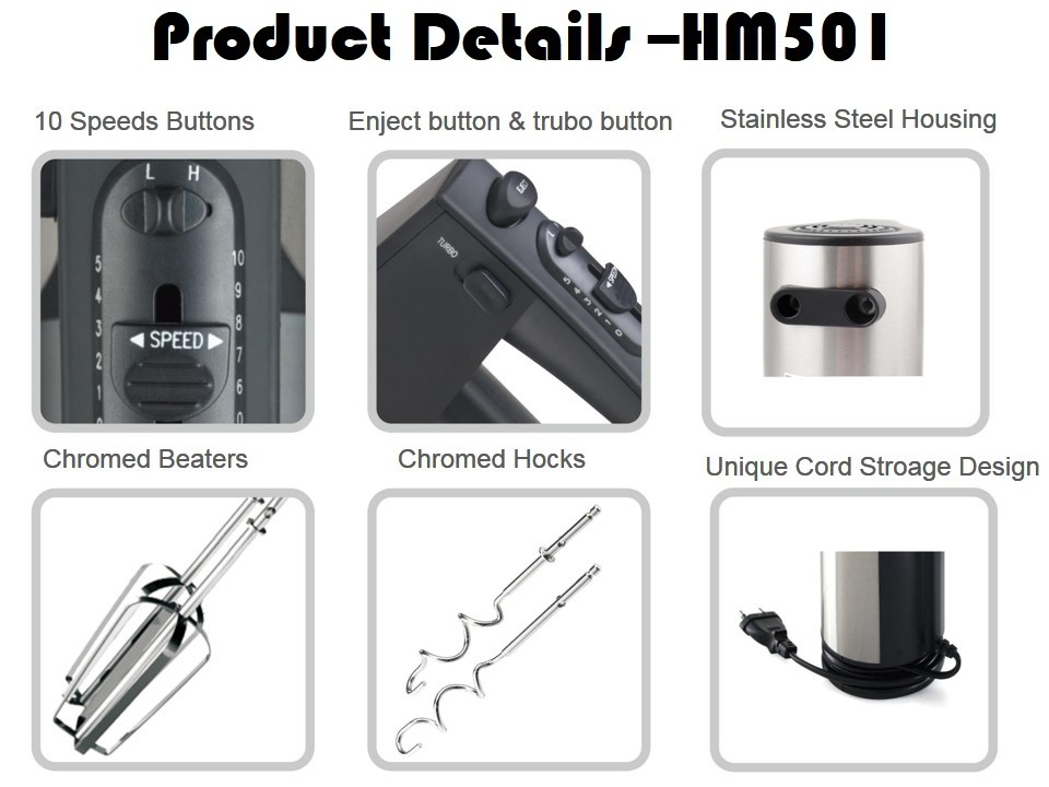 10 Speeds Stainless Steel HM501 Hand Mixer