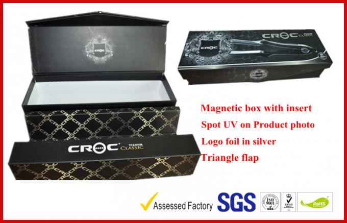 Safe Hair Straightener Electronics Packaging Boxes , Hot Stamping Coated Paper Packaging Box With Stand