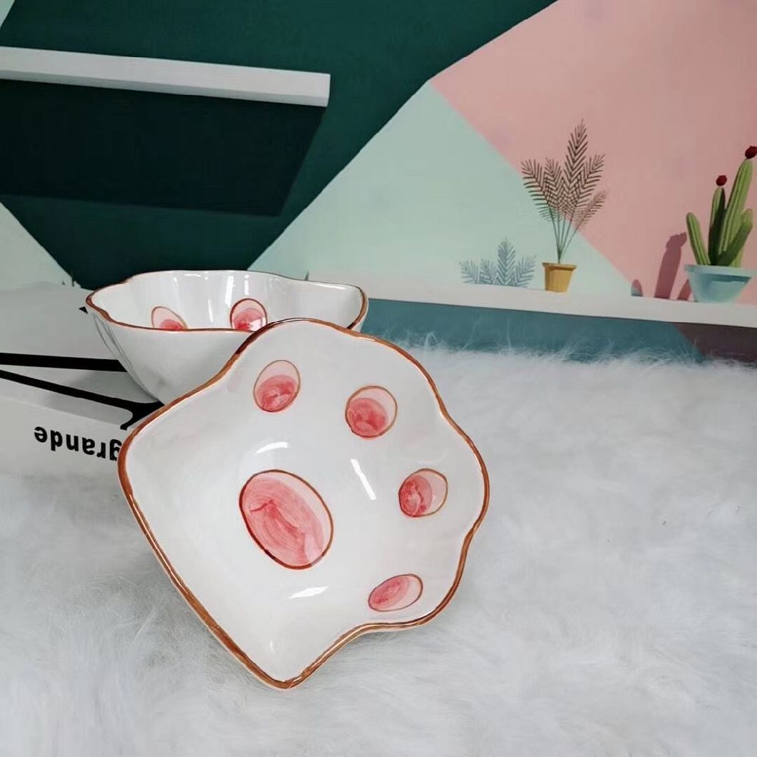 Cute Printing Paws Dog Feeder Ceramic Cartoon Pup Cat Bowls