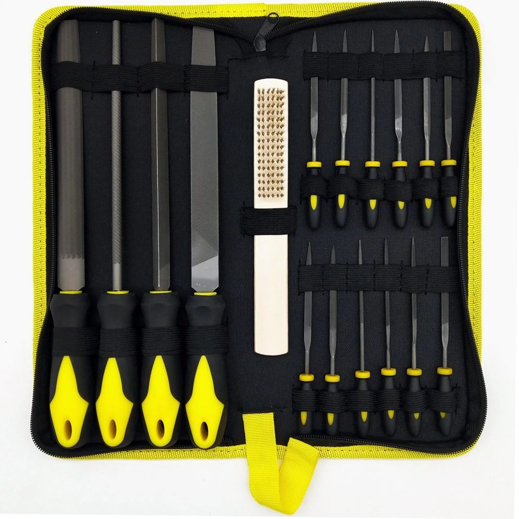 19PCS DIY Wooden Hand Tool Flat File Kit Steel File Set with Carrying Case