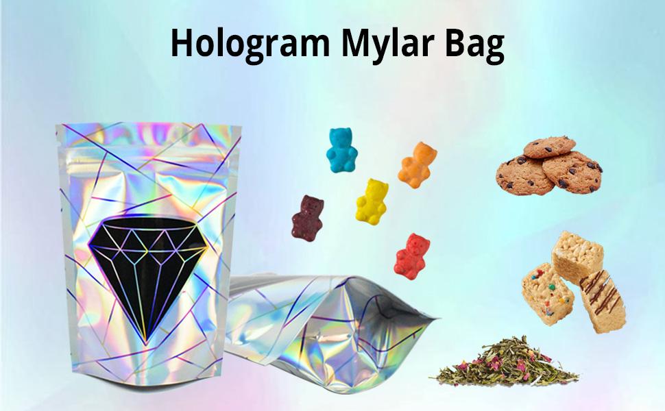 Hologram mylar bags smell proof cute diamond cut design