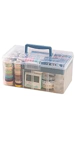 Transparent Large Plastic Box with Tray Blue