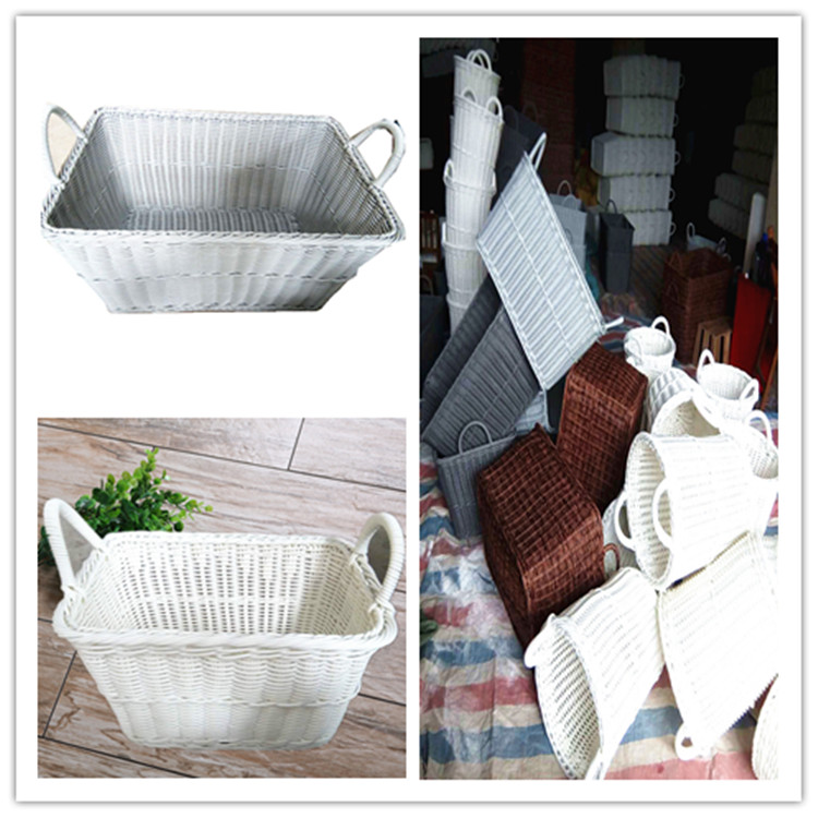 PP Rattan Woven Synthetic Wicker Oval Home Storage Basket Toys Debris Snack Storage rolling woven white wicker laundry