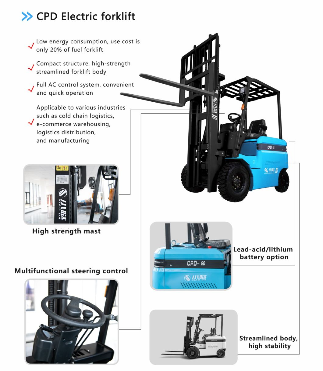 China Brand New High Quality 3 Ton Electric Forklift Factory Direct Supply