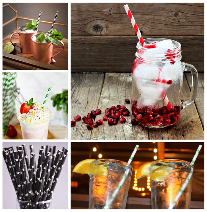 FDA Solid Five - Pointed Star Color Straw Paper For Milkshake Compostable 