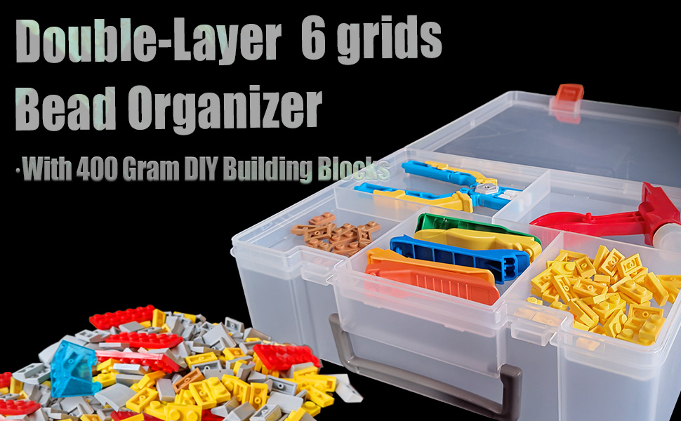 Double Layer 23 grids bead organizer with 400g diy building blocks