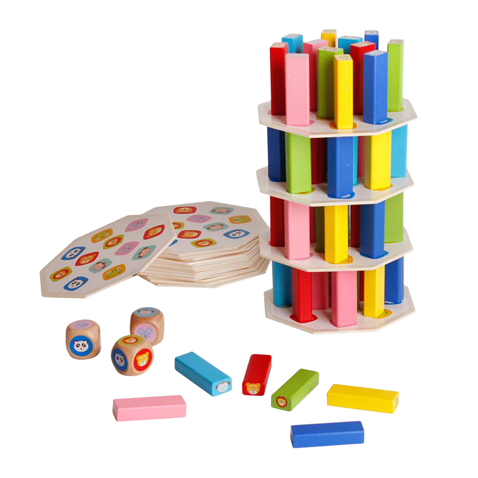 Funny Wooden Tower Hardwood Domino Stacking Building Blocks Toy Montessori Educational Game for Kids Children Gift