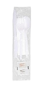 Cutlery Packets with Salt &amp;amp;amp; Pepper in White (250 Count) - Wrapped Cutlery - Plastic