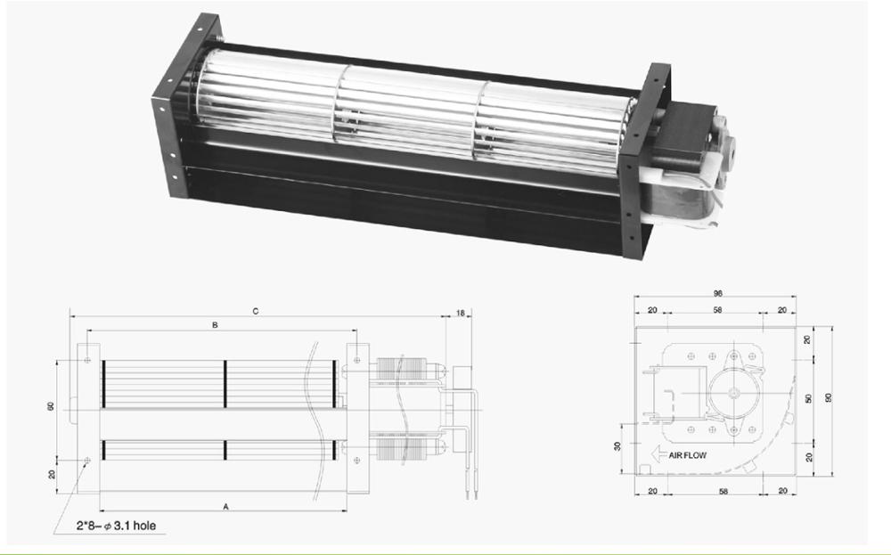 60*180mm customized 230V ac motor cross flow fan cooling accessories for laser instruments air conditioning aircurtain equipment