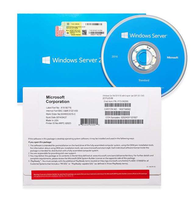English Language Microsoft Windows Server 2016 Standard OEM Package With DVD 64 Bits 1