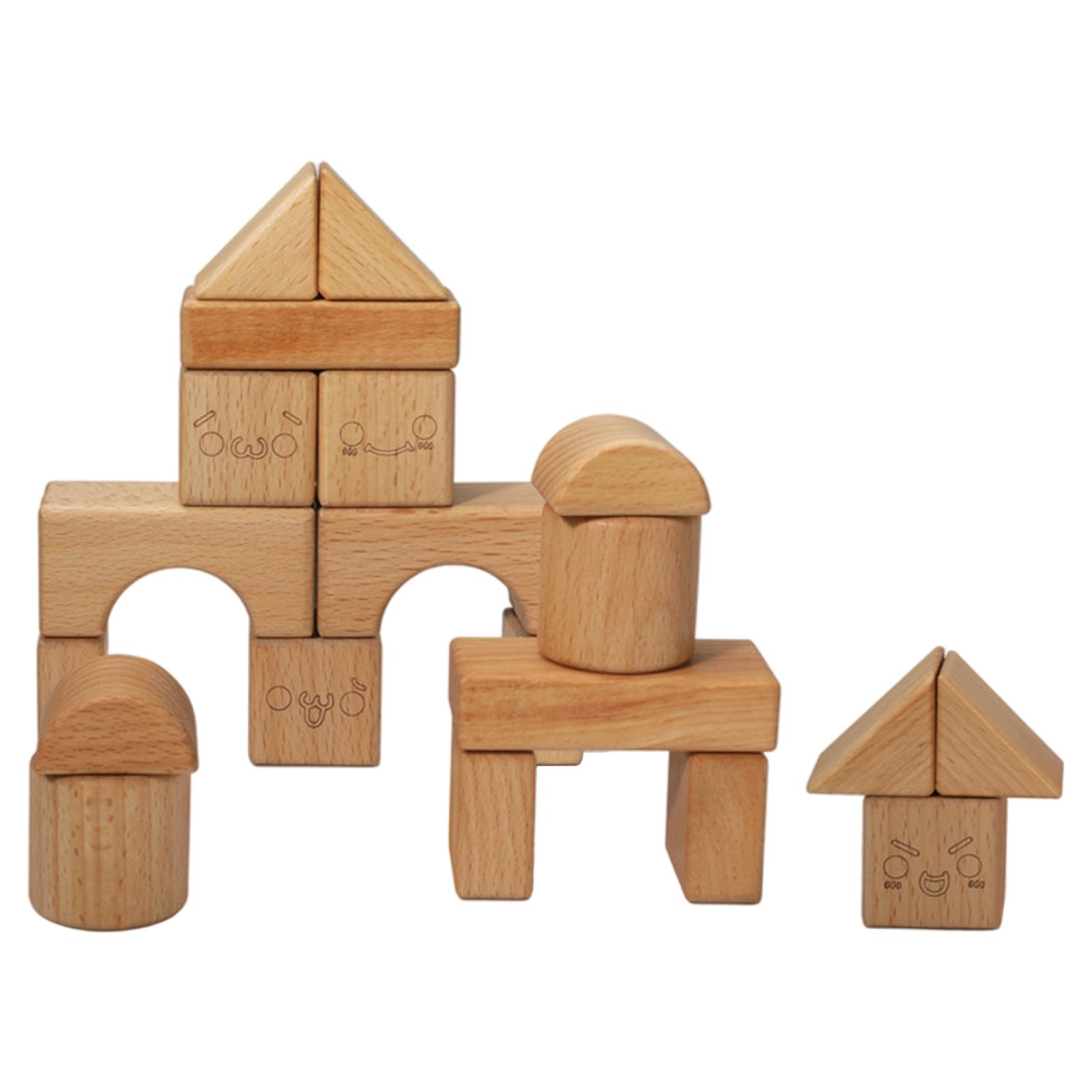 Solid Wood Stacking Block Toy Shape Cognition DIY Wood Block Kit for Kids Children