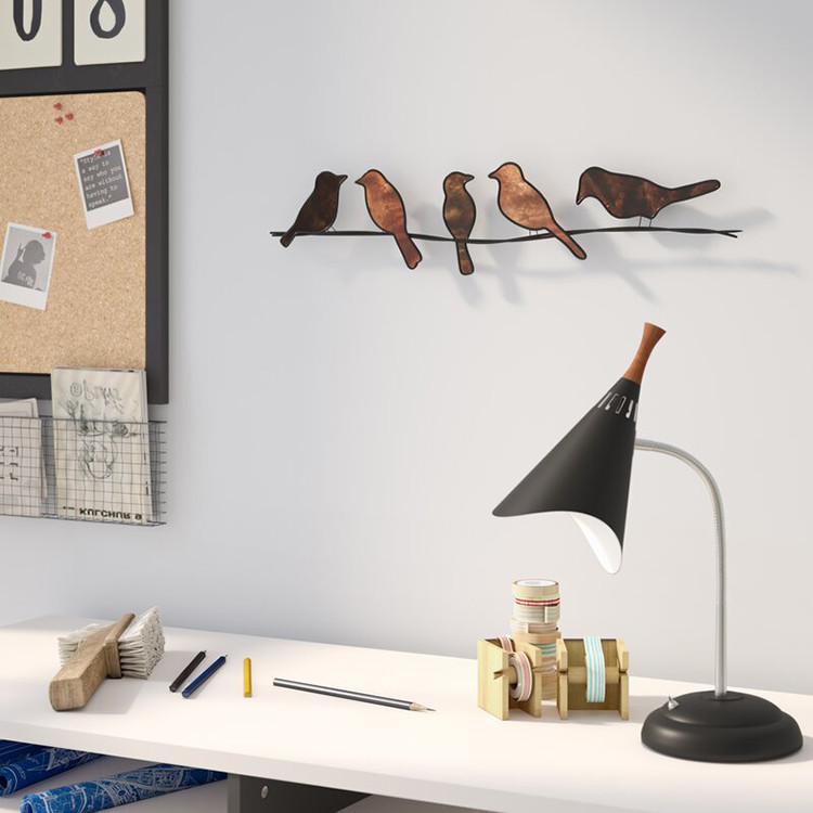 Contemporary Art Birds On Wire Metal Wall Decor For Indoor And Outdoor Decorations