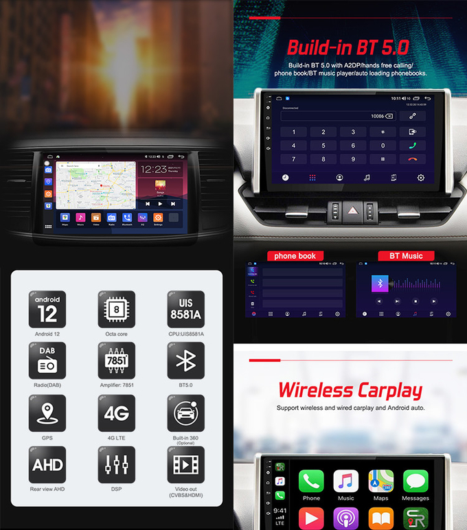 Carplay 256gb Rom Android Auto Video Player 9" 10" Qled Octa Core Car Gps