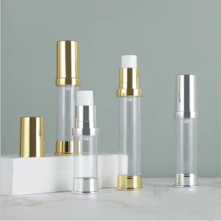 Low MOQ Gold Silver 5ml 15ml 20ml Airless Pump Lotion Bottle Cosmetic Plastic Airless Bottle