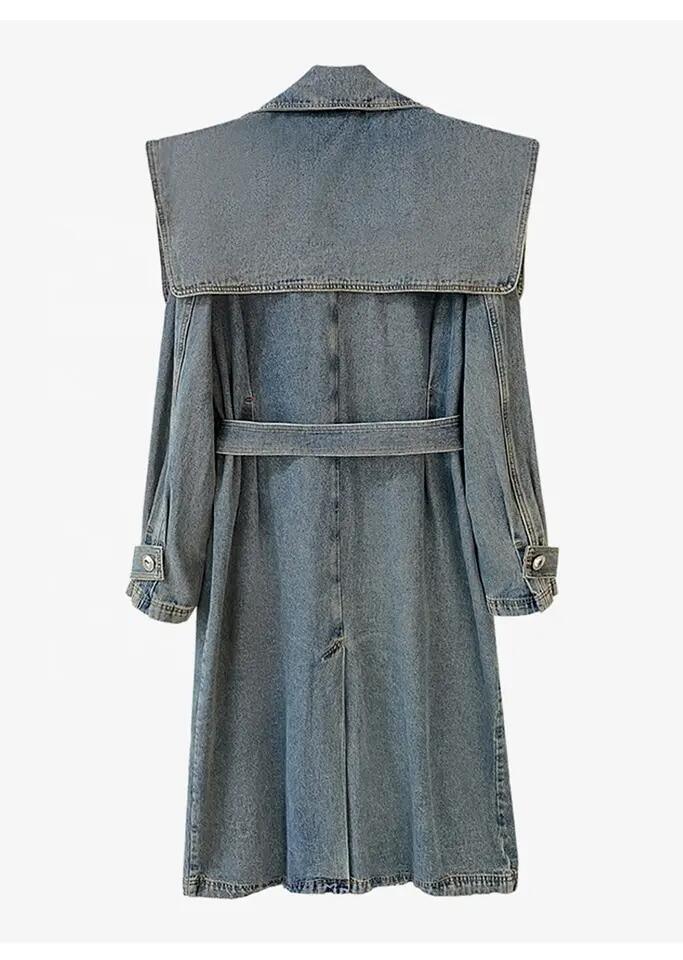 High End Fashion Winter Loose Blue Denim Jacket Windbreaker Trench Ladies Long Coat for Women