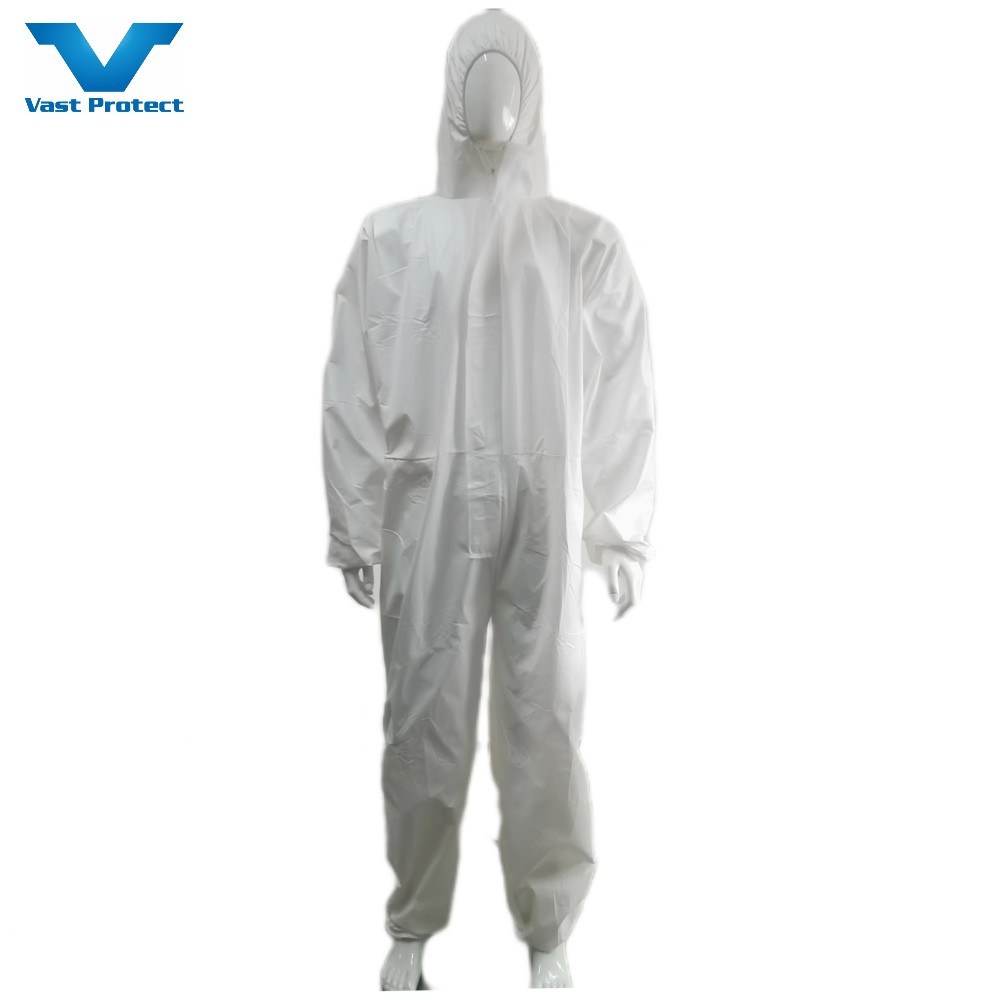 Microporous Hooded Coveralls PPE CE Type5&6 White Protective Isolation Suit