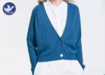 Acrylic Wool Womens Knit Cardigan Sweaters , Blue Long Sleeve Cardigan Sweater