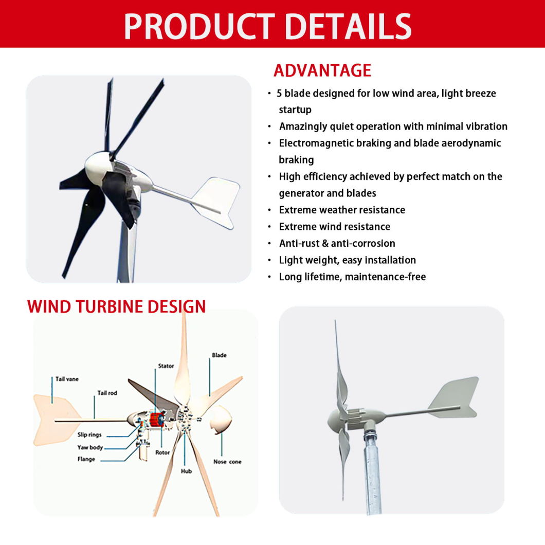 Wind Turbine Horizontal Axis Home Power Generation Combination Solar System Generator Small Wind Power Generation Equipment
