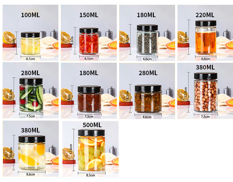 Factory Wholesale 500 Ml 1000 Ml Sealable Glass Jar Jam Jars with Deep Metal Lid